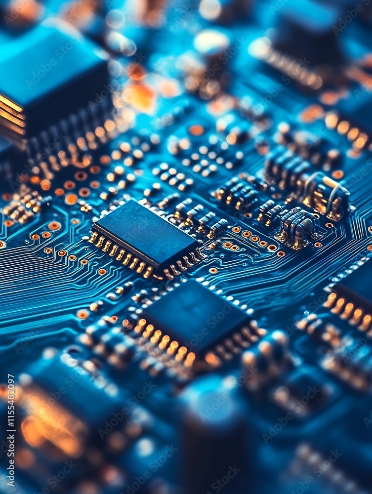 Fototapete integrated circuit infrastructure with hightech lighting and components : generative ai