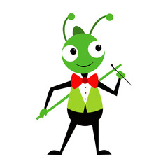 A grasshopper wearing a musician’s outfit vector art illustration