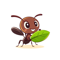 Naklejka premium Adorable Cartoon Ant Carrying a Leaf
