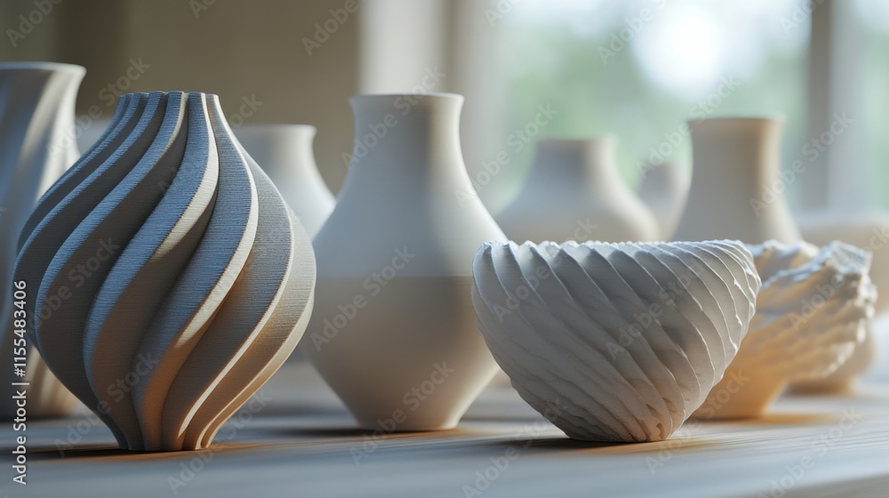 Poster modern 3d printed vases with dynamic design elements
