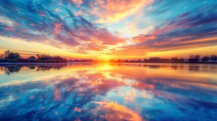 Naklejka premium A Beautiful Sunset over the Sea with Amazing Clouds