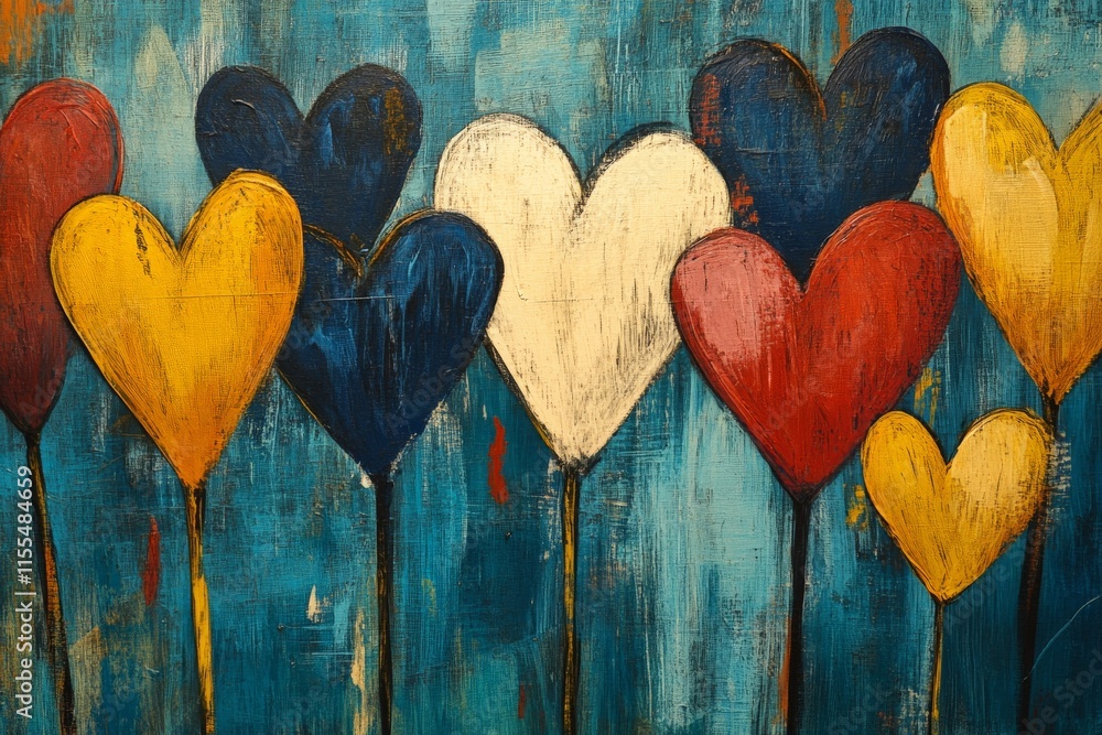 Poster colorful hearts on display create a vibrant artistic expression of love and community in a modern se