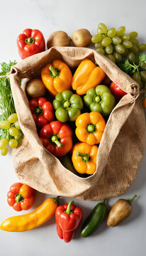 Jute bag full of vegetables isolated on white background