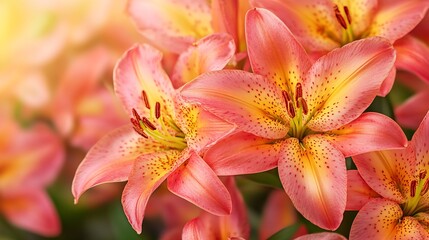 Obraz premium Close Up of Stunning Hybrid Orange and Yellow Daylilies in Full Bloom : Generative AI