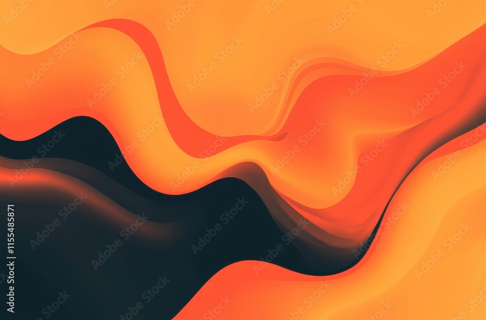 Poster abstract fluid waves in vibrant orange and black colors create a dynamic visual experience for artis