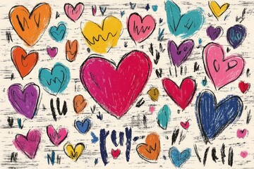 Colorful heart patterns create a vibrant backdrop for expressing love and positivity in art