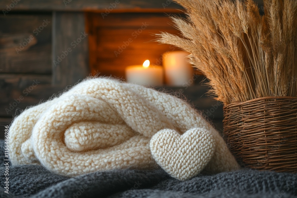 Aufkleber cozy blanket and decorative elements create a warm atmosphere in a rustic setting