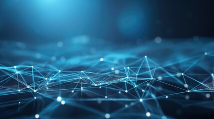 Obraz premium Abstract Blue Background with Glowing Polygon Grid and Data Transmission Concept. Vector Illustration of Big Data with AI Digitalism and Organic Nature Blend