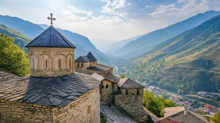 Ancient Stone Church in Mountain Valley