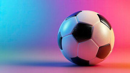 Obraz premium Neon Soccer Ball: A vibrant image of a classic soccer ball illuminated by neon lights, creating a dynamic and energetic atmosphere.