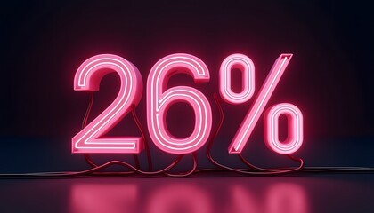 Twenty-six Percent Off Neon Sign:  Sale, Discount, Promotion, Offer, Marketing
