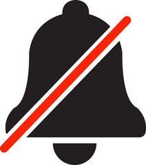 Notification bell icon in black flat style. Alarm symbol. Incoming inbox message. Ringing bell. Alarm clock, smartphone application alert. Social media element isolated on transparent background.