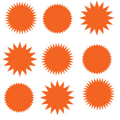 Fototapeta premium Circle sticker set. Wavy edge promo black badges. Star burst shape tags for price. Blank sale stickers. Simple silhouette. Flat vintage labels. Graphic illustration.