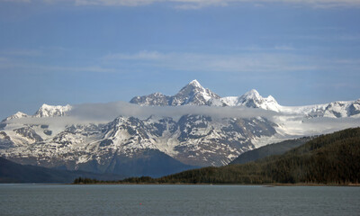 View of coastal mountains with clouds,  Alaska USA