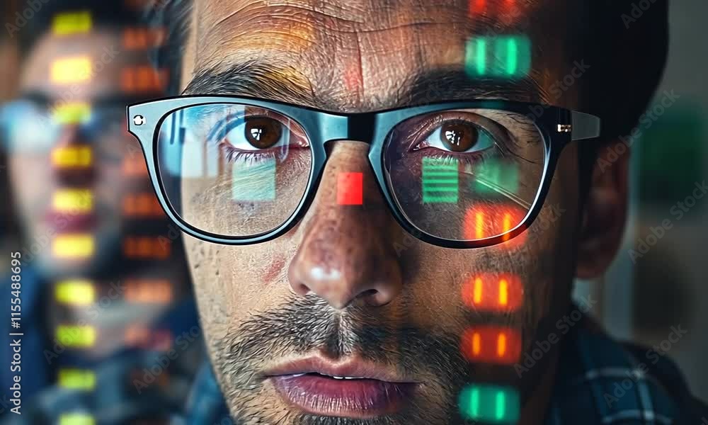 Poster focused programmer: a close-up of a man concentrating on code