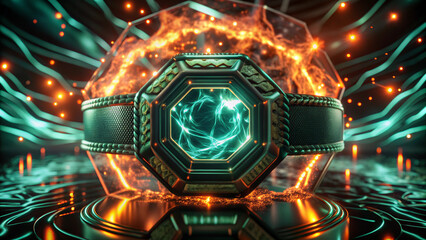 Intense Octagonal Fighting Stage with Abstract Particle Effects and Energy Waves