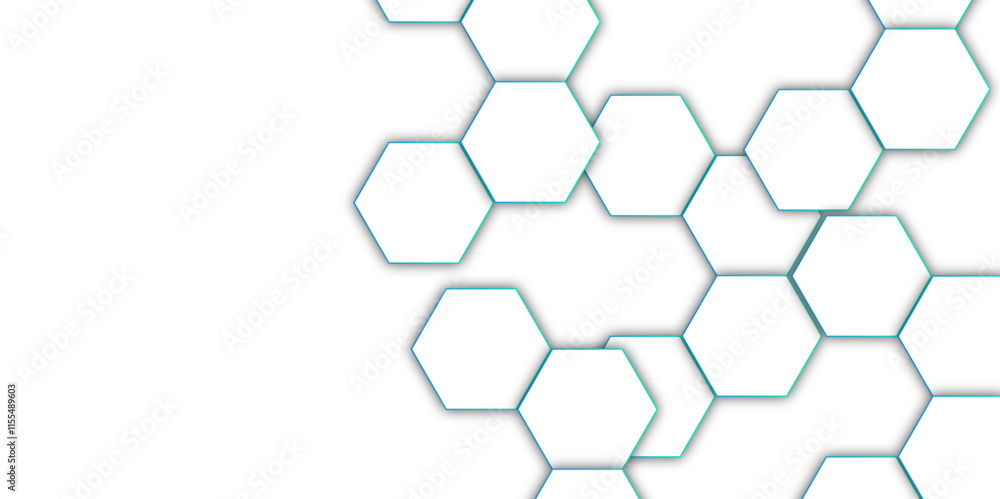 Poster Abstract seamless hexagon pattern background. luxury white pattern geometric mesh cell texture .Hexagon blue 3d background design . Design with hexagonal molecular structures in technology