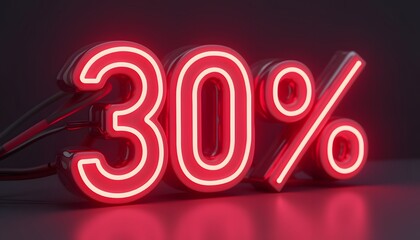 Thirty Percent Off Neon Sign: Discount Sale Promotion