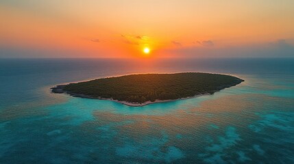 Fototapeta premium Aerial view of a tropical island at sunset.