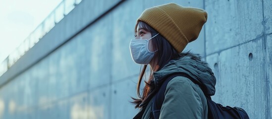 マスクをつけて歩く日本人女性