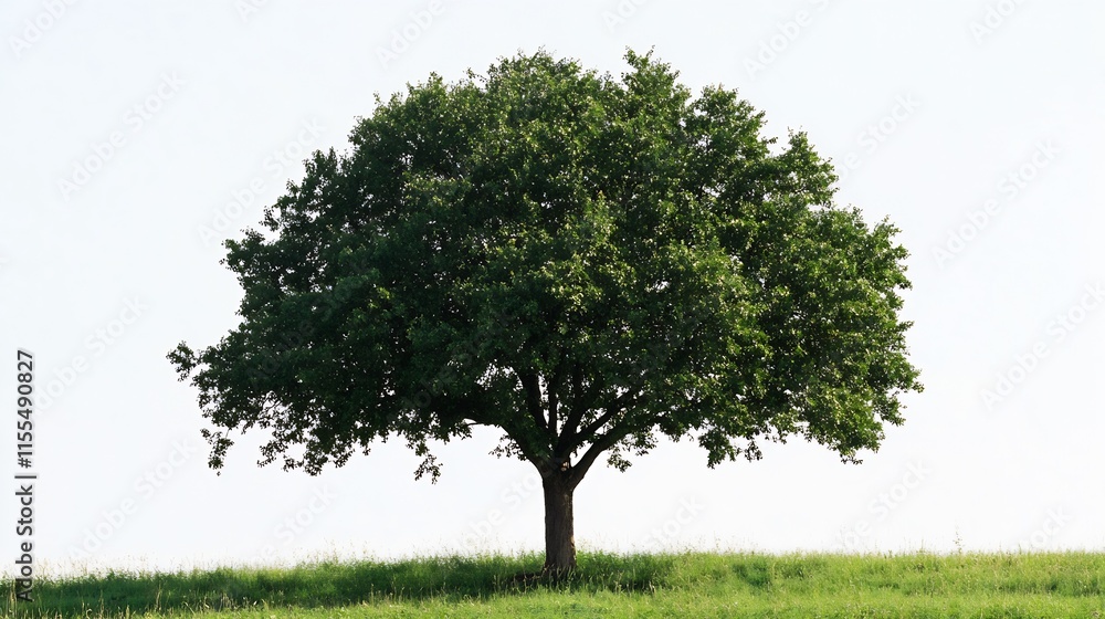 Poster Lush Green Tree in Open Field Under Clear Sky Ideal for Nature and Environment Themes : Generative AI