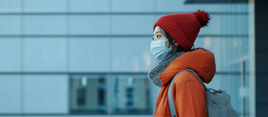 マスクをつけて歩く日本人女性
