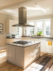 Fototapeta premium Stylish Family Kitchen with Island and Abundant Natural Light : Generative AI