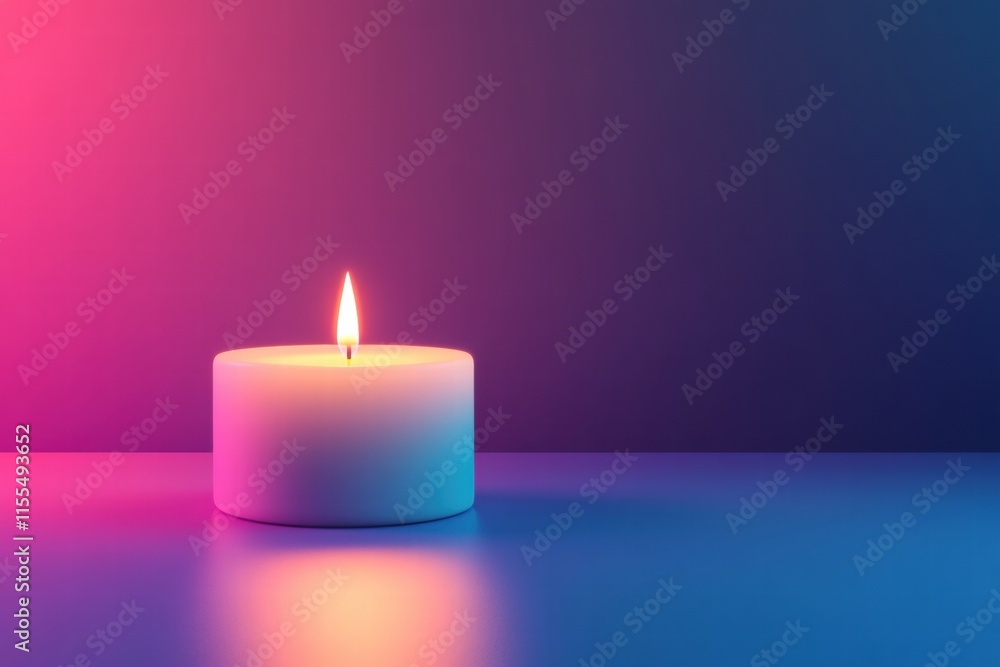 Fototapete single lit candle on a reflective surface emitting warm light in a softly colored ambient setting du