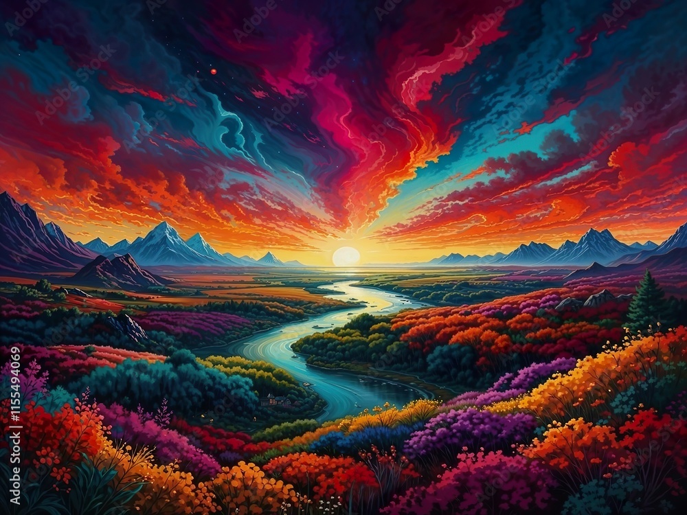 Wall mural sunset in the mountains