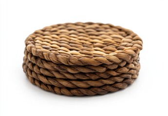 Obraz premium Beautiful handwoven coasters stacked neatly on a white background showing intricate design and craftsmanship