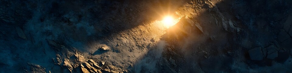 Fototapeta premium Aerial panorama of the sun setting behind the Matterhorn. casting long shadows over the rugged alpine terrain. in 4K resolution