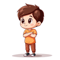 Adorable Cartoon Boy with Folded Arms