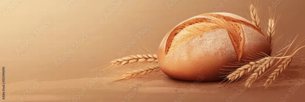 Leinwandbilder Minimalist bread loaf design with wheat grains suitable for mock up and text placement. Generative AI