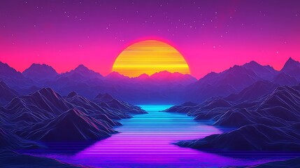Vintage gradient background with radial shifts and pulsating glow in synthwave 80s sci-fi style