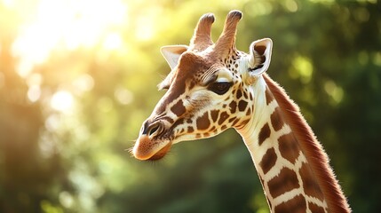 Obraz premium Graceful Giraffe in Sunlit Forest Standing Tall in its Natural Habitat : Generative AI