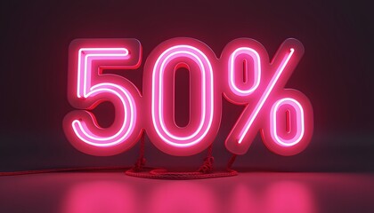 Fifty Percent Off Neon Sign:  A vibrant pink neon sign advertising a 50% discount, perfect for promotional material or sale announcements.
