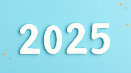 Minimalist New Year Design with Large White 3D Numbers '2025' on Pastel Blue Background