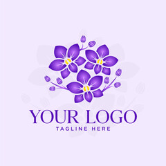 Three elegant purple orchids logo

