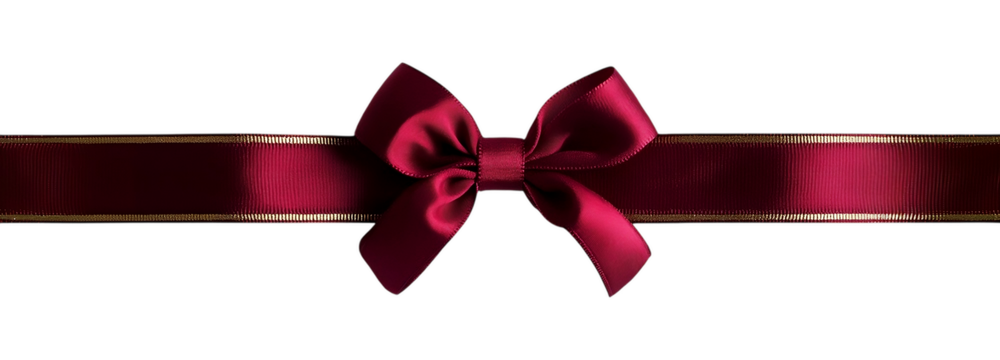 red bow ribbon with metallic gold border along the edge. png transparent background 