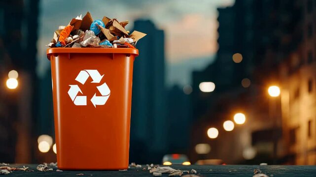 Overflowing trash bin concept, Promoting Environmental Awareness Through Urban Recycling Bins Filled with Waste and Trash