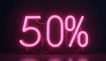 Fifty Percent Off Neon Sign: Pink Glow Sale Promotion