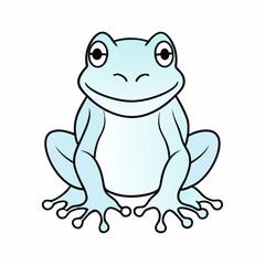 Obraz premium Улыбающаяся синяя лягушка, сидящая на белом фоне, игривый и радостный