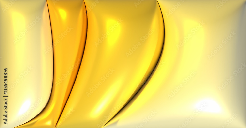 Poster abstract image with smooth yellow wavy lines with a glossy effect, sense of three-dimensionality and