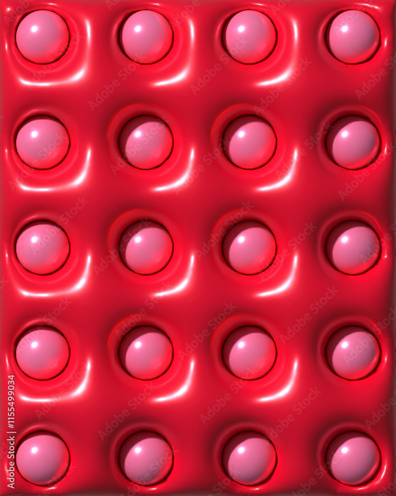 Aufkleber red background with smooth shiny surface and pink circles, 3d rendering illustration
