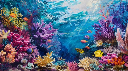A Colorful Coral Reef with Vibrant Fishes in Crystal Clear Water