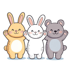 Adorable Cartoon Animals: A Rabbit, Bunny, and Bear Buddies