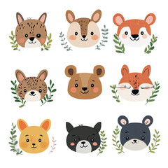 Fototapeta premium Adorable Forest Friends: A Collection of Cute Animal Faces