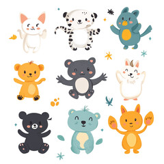 Obraz premium Adorable Cartoon Animals Collection: Nine Cute Baby Animals Illustration