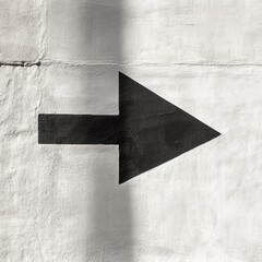 Black arrow painted on a textured white wall, pointing right.