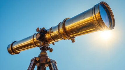 Brass telescope pointed towards the sun.
